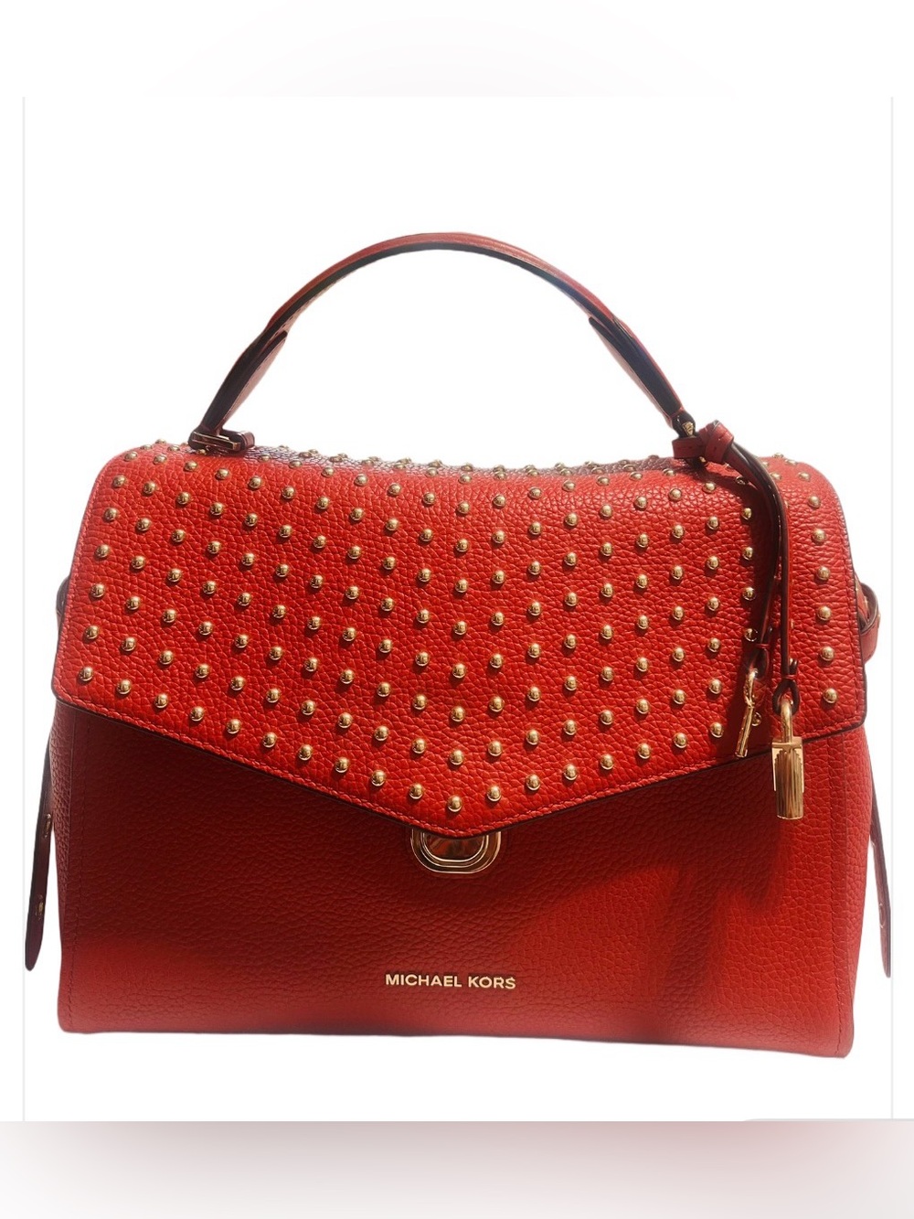 Michael Kors Red Studded Leather Satchel with Gold Hardware